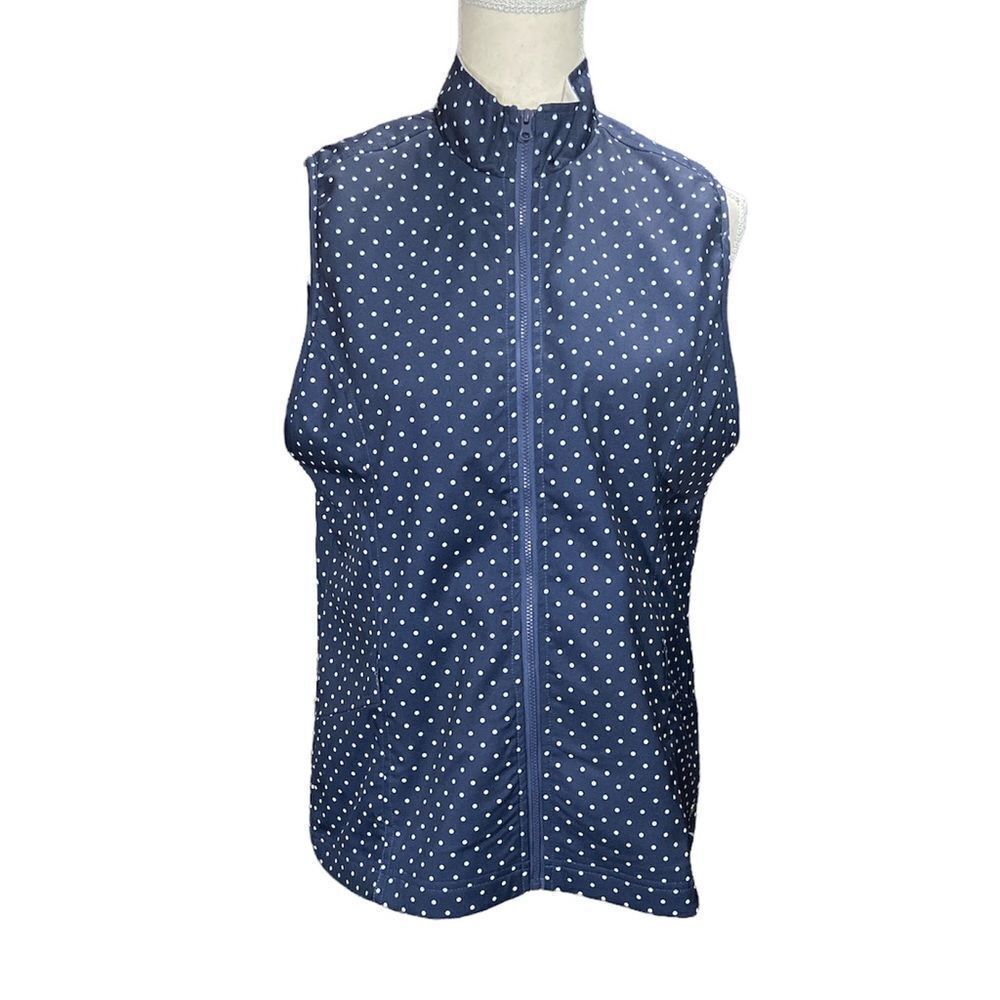 Cracked Wheat Blue White Polka Dot Zip Up Sleeveless Golf Wind Vest Size Medium